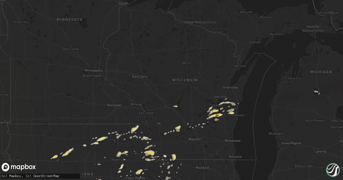 Hail map in Wisconsin on July 13, 2018