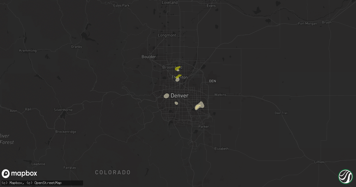 Hail map in Denver, CO on July 13, 2019