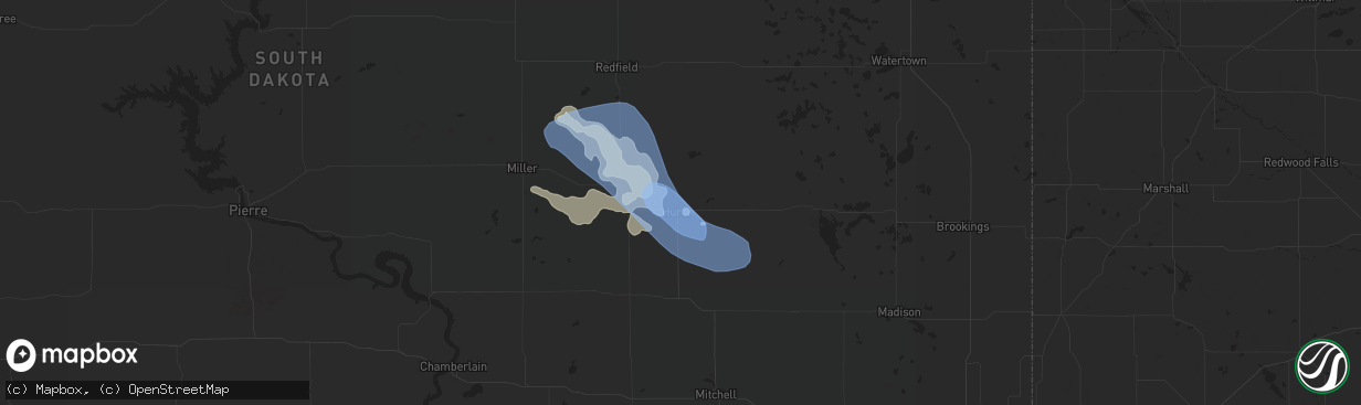 Hail map in Huron, SD on July 13, 2019