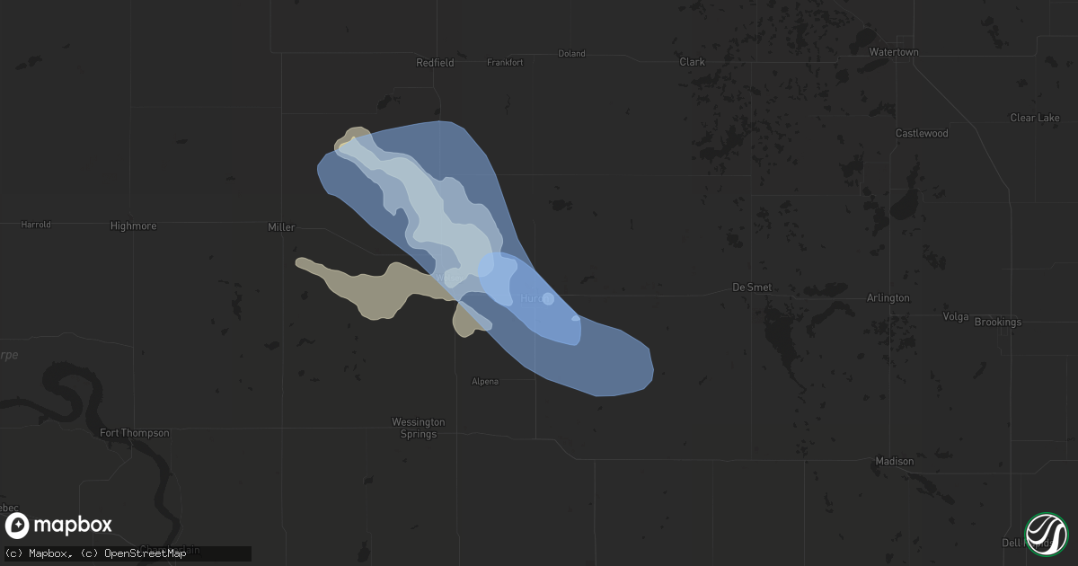 Hail map in Huron, SD on July 13, 2019
