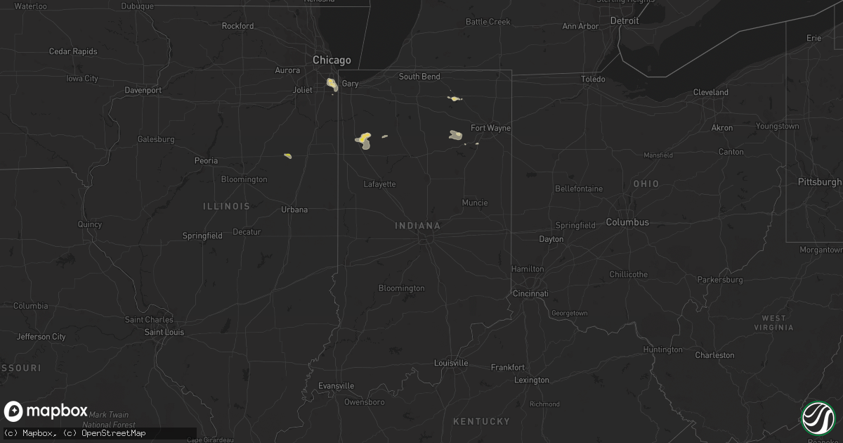 Hail map in Indiana on July 13, 2019