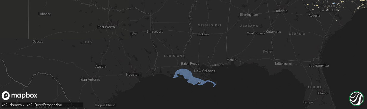 Hail map in Louisiana on July 13, 2019