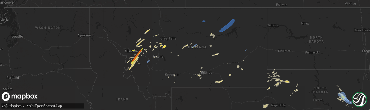 Hail map in Montana on July 13, 2019