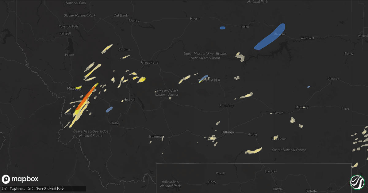 Hail map in Montana on July 13, 2019