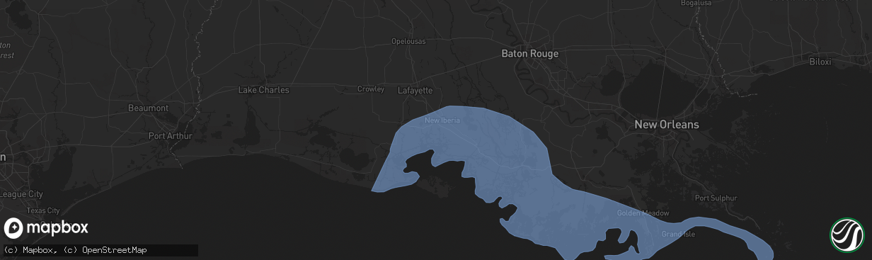 Hail map in New Iberia, LA on July 13, 2019