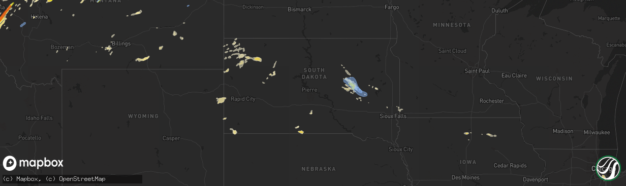 Hail map in South Dakota on July 13, 2019