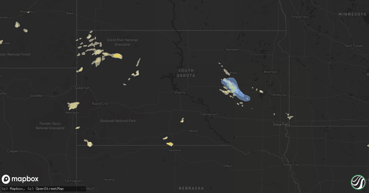 Hail map in South Dakota on July 13, 2019