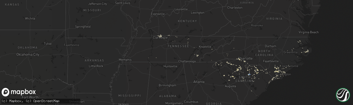 Hail map in Tennessee on July 13, 2019