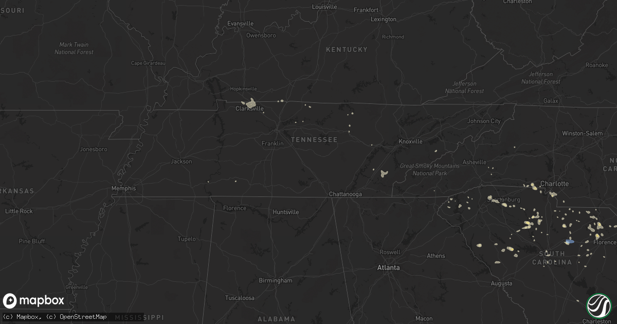Hail map in Tennessee on July 13, 2019