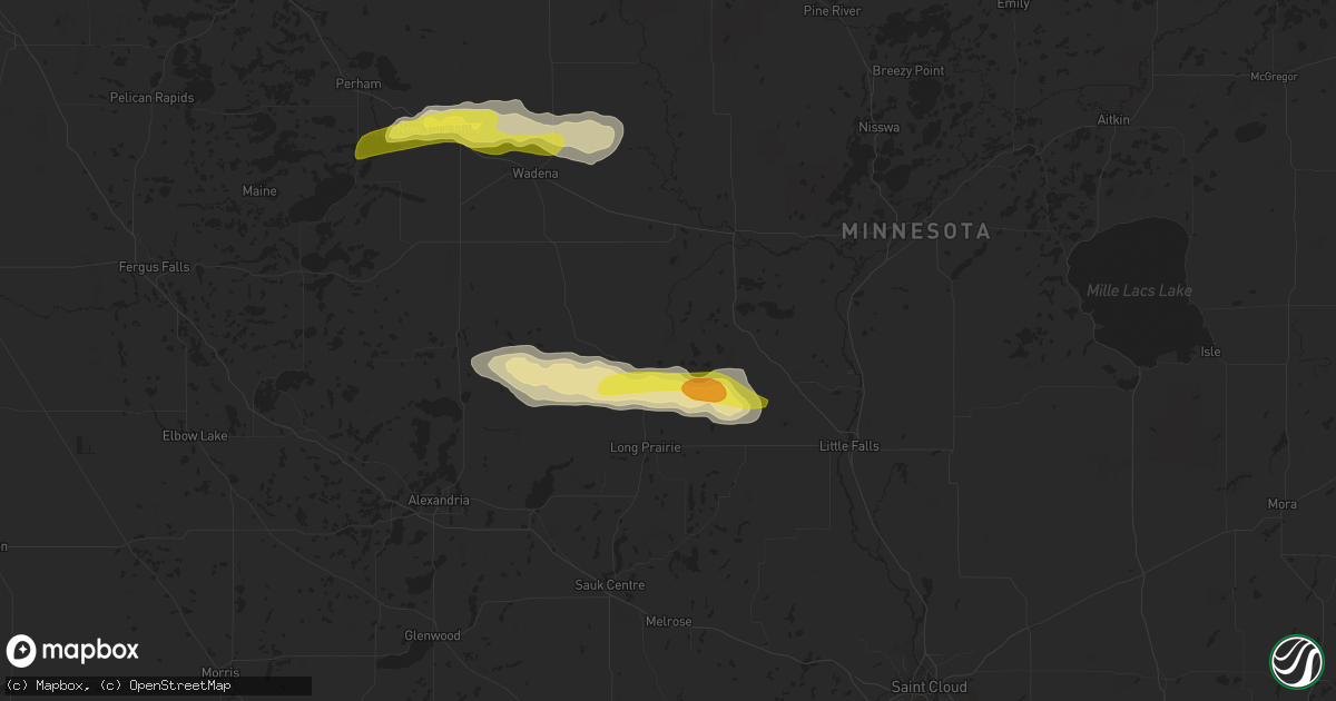 Hail map in Browerville, MN on July 13, 2020