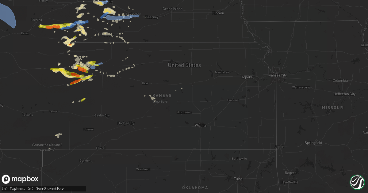 Hail map in Kansas on July 13, 2020