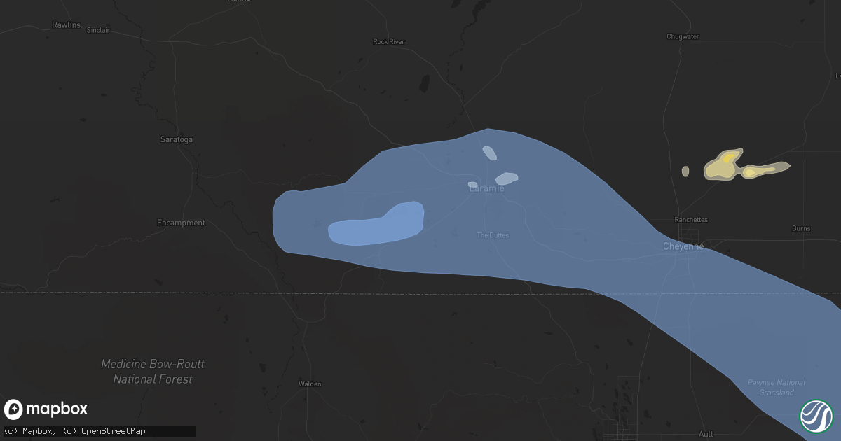 Hail map in Laramie, WY on July 13, 2020