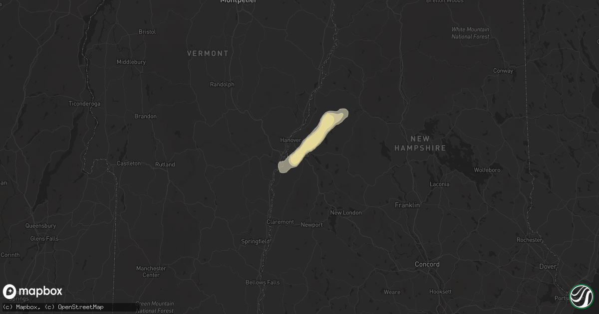 Hail map in Lebanon, NH on July 13, 2020