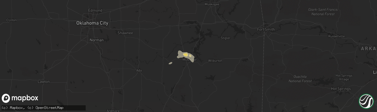 Hail map in Mcalester, OK on July 13, 2020