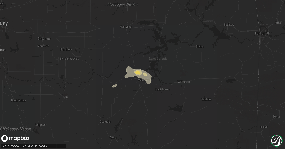 Hail map in Mcalester, OK on July 13, 2020