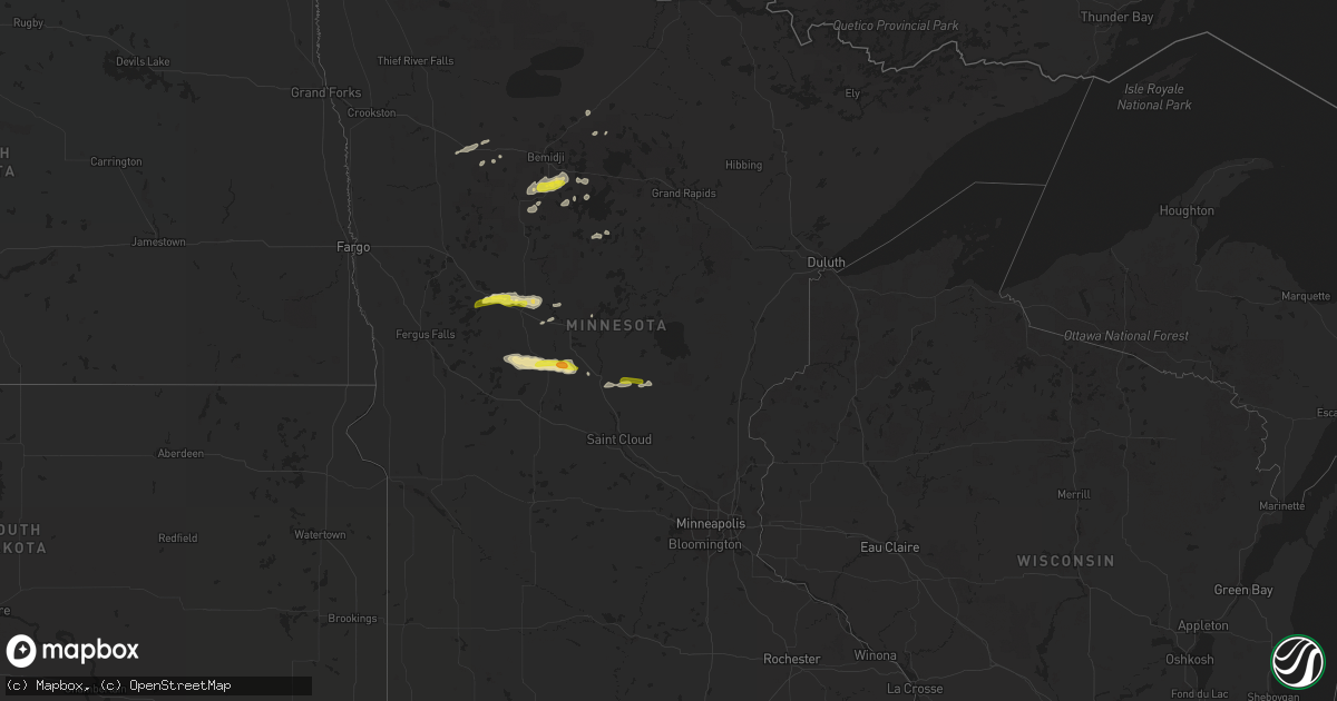 Hail map in Minnesota on July 13, 2020