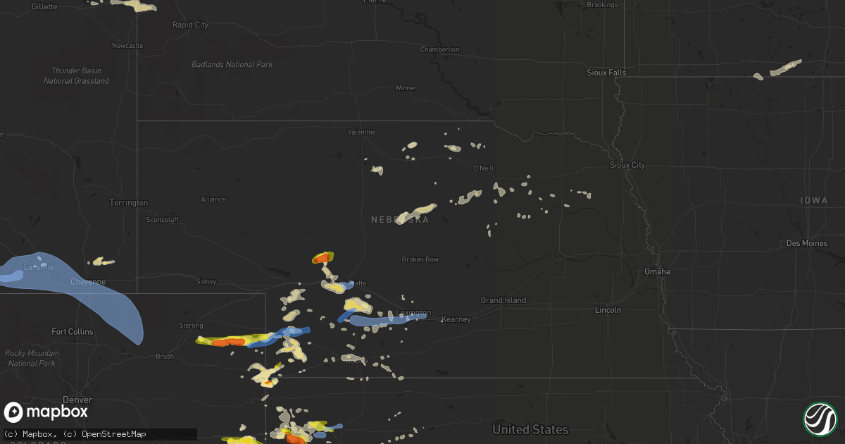 Hail map in Nebraska on July 13, 2020