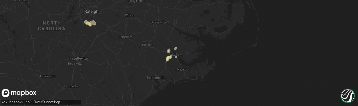 Hail map in New Bern, NC on July 13, 2020