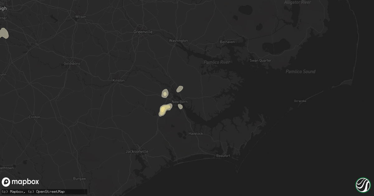 Hail map in New Bern, NC on July 13, 2020