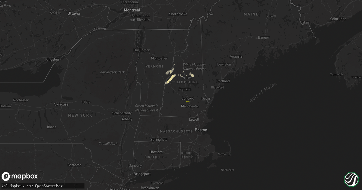 Hail map in New Hampshire on July 13, 2020