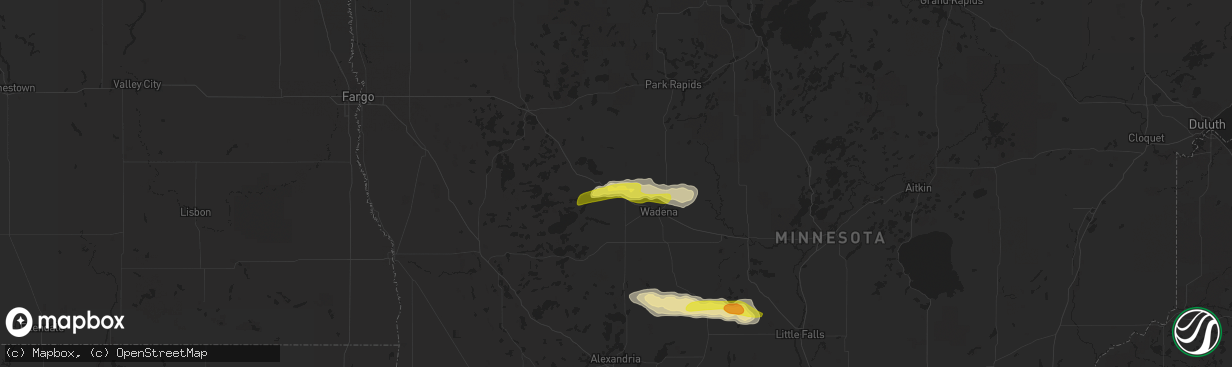 Hail map in New York Mills, MN on July 13, 2020