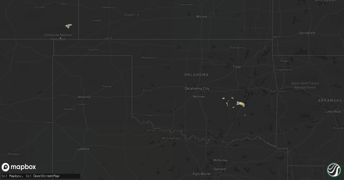 Hail map in Oklahoma on July 13, 2020