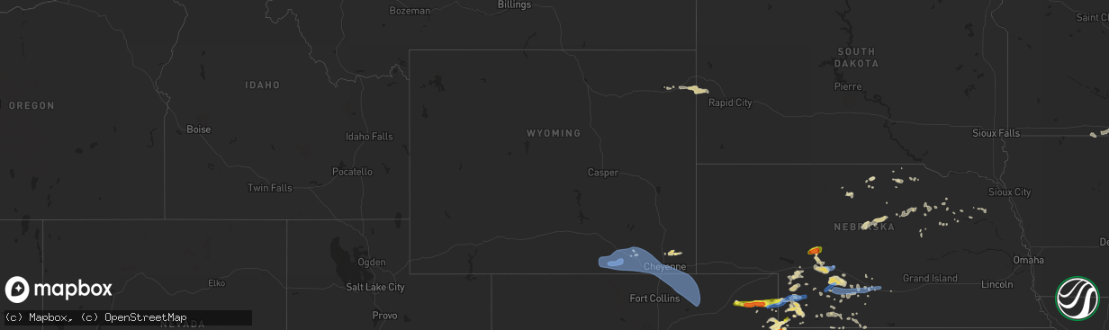 Hail map in Wyoming on July 13, 2020