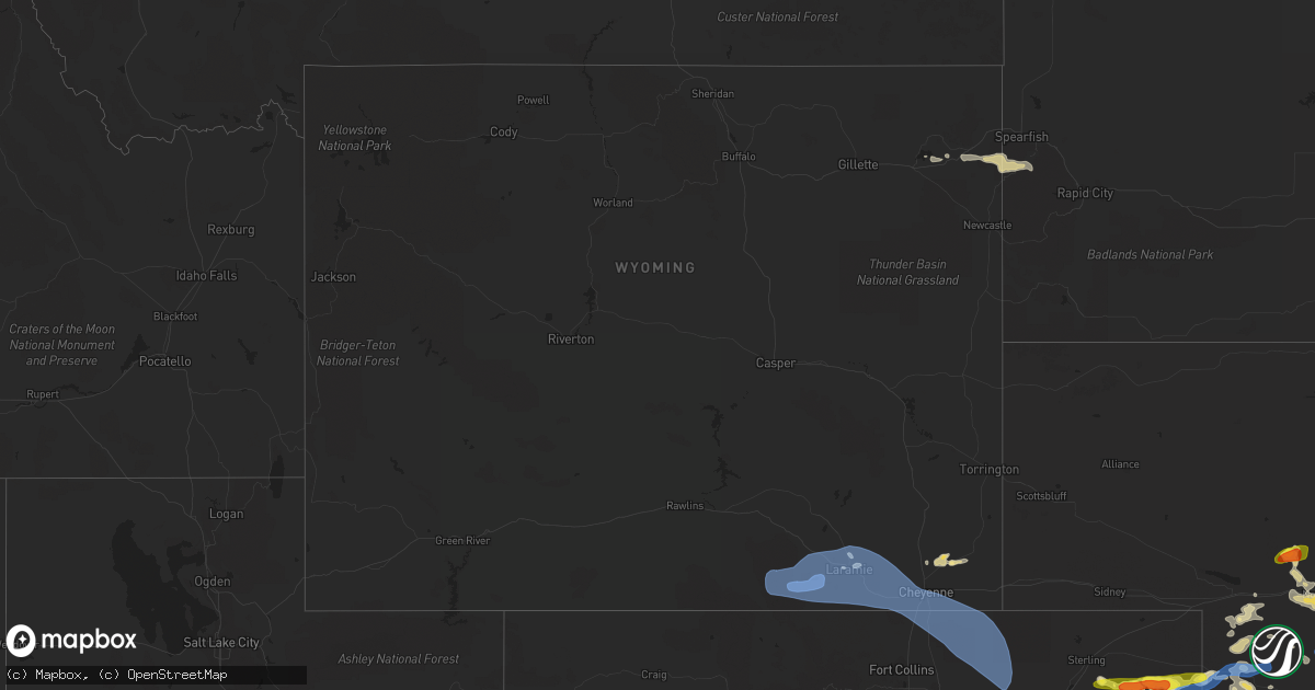 Hail map in Wyoming on July 13, 2020