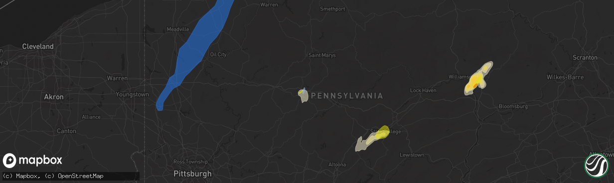 Hail map in Du Bois, PA on July 13, 2021