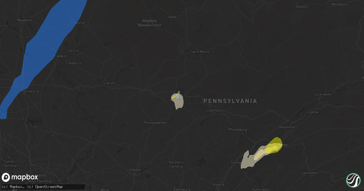 Hail map in Du Bois, PA on July 13, 2021