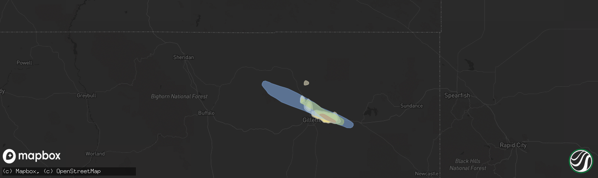 Hail map in Gillette, WY on July 13, 2021