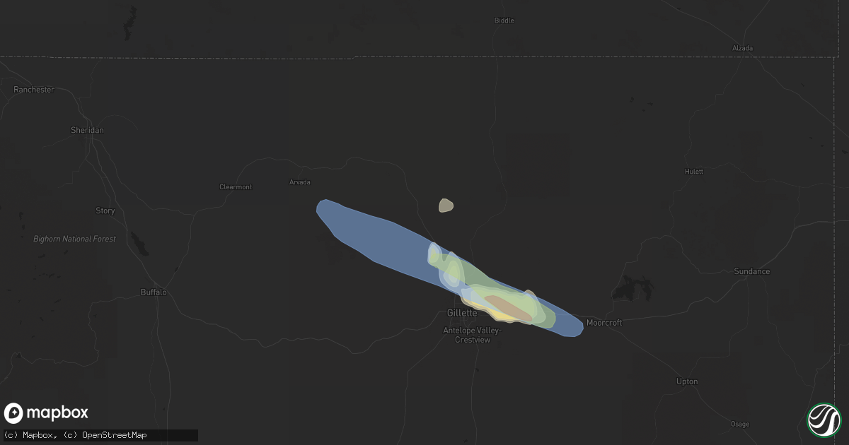 Hail map in Gillette, WY on July 13, 2021