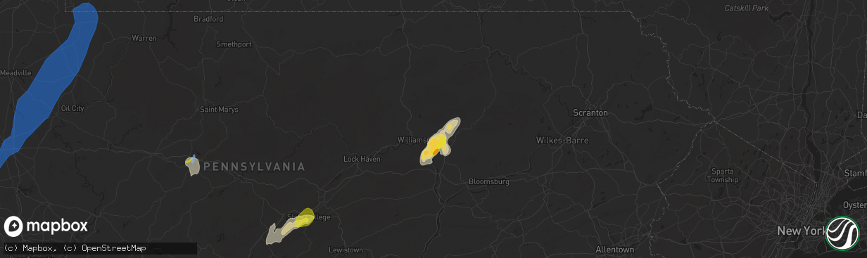 Hail map in Montoursville, PA on July 13, 2021