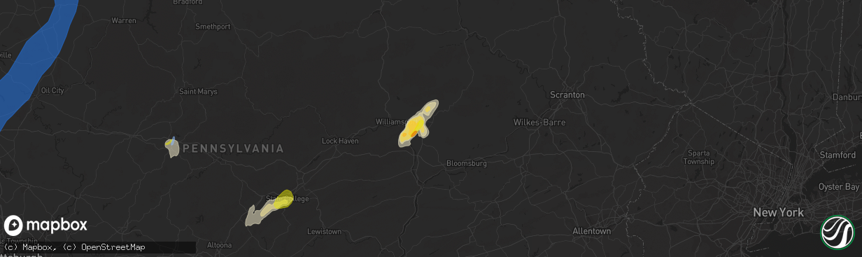 Hail map in Muncy, PA on July 13, 2021