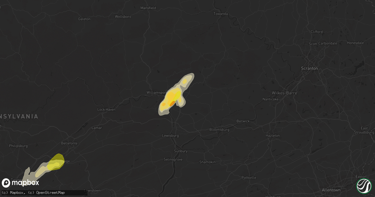 Hail map in Muncy, PA on July 13, 2021