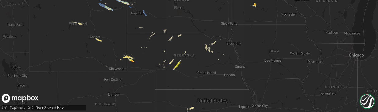 Hail map in Nebraska on July 13, 2021