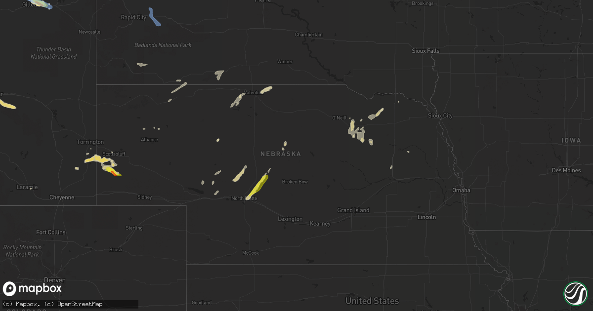 Hail map in Nebraska on July 13, 2021