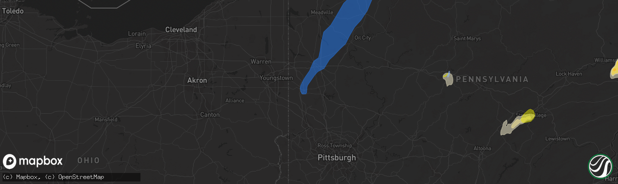 Hail map in New Castle, PA on July 13, 2021