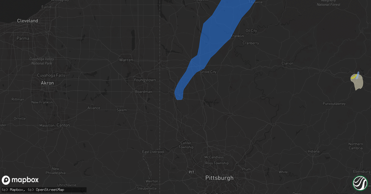 Hail map in New Castle, PA on July 13, 2021