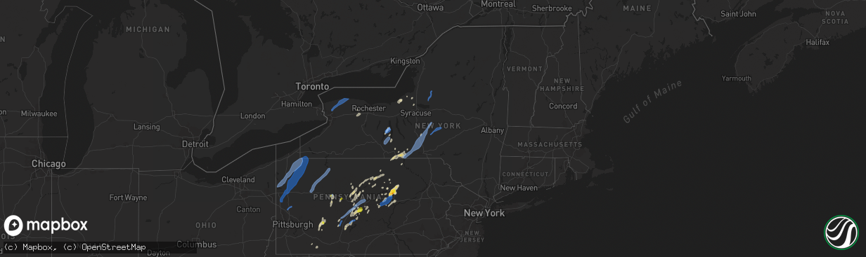 Hail map in New York on July 13, 2021