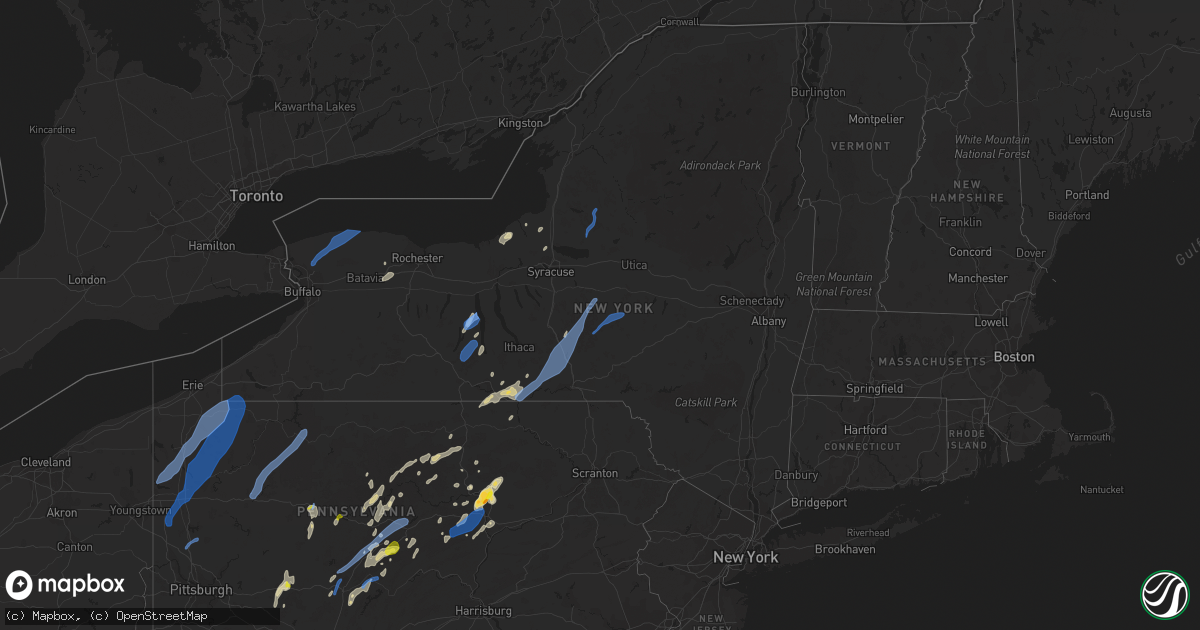 Hail map in New York on July 13, 2021