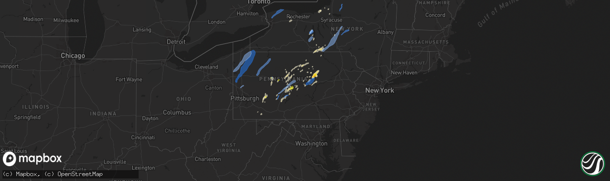 Hail map in Pennsylvania on July 13, 2021