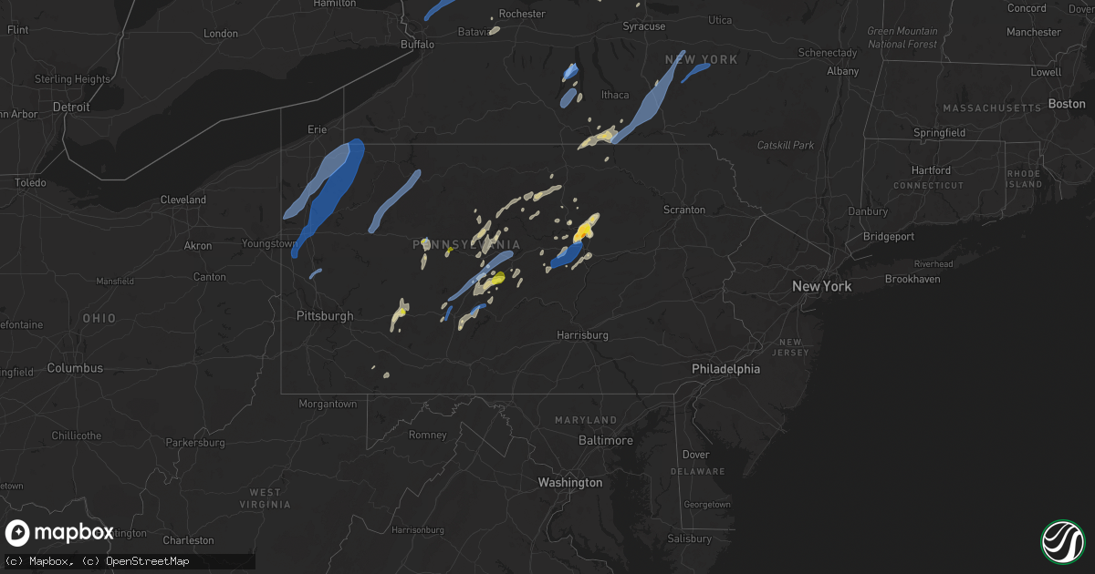 Hail map in Pennsylvania on July 13, 2021
