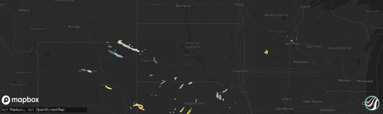 Hail map in South Dakota on July 13, 2021