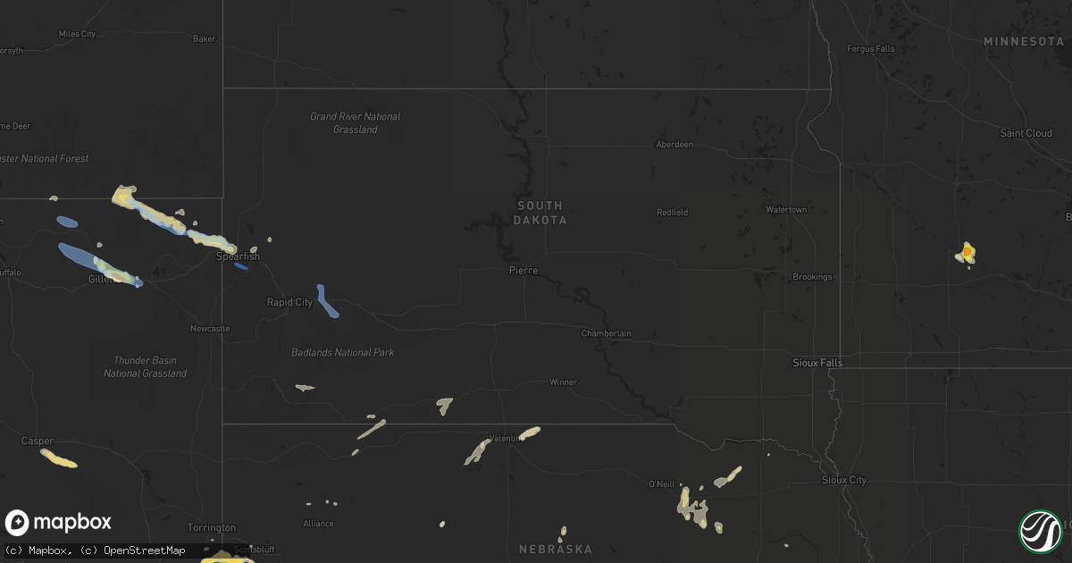 Hail map in South Dakota on July 13, 2021