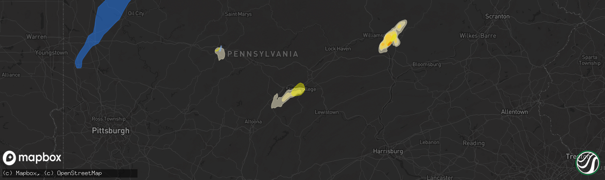 Hail map in State College, PA on July 13, 2021