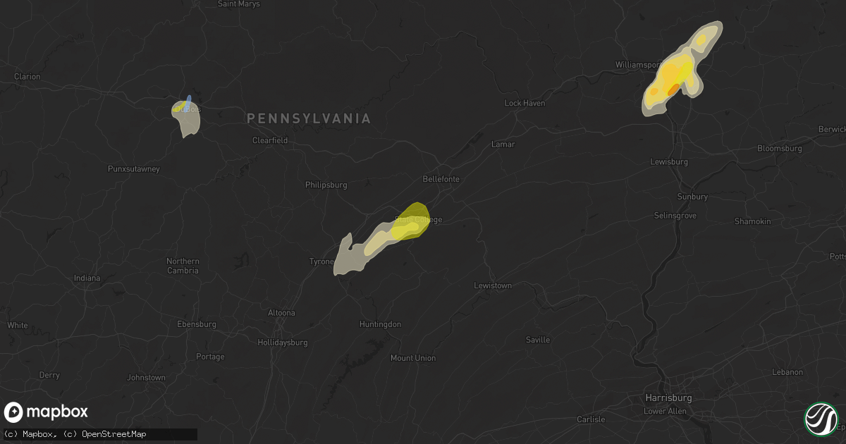 Hail map in State College, PA on July 13, 2021