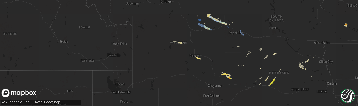 Hail map in Wyoming on July 13, 2021