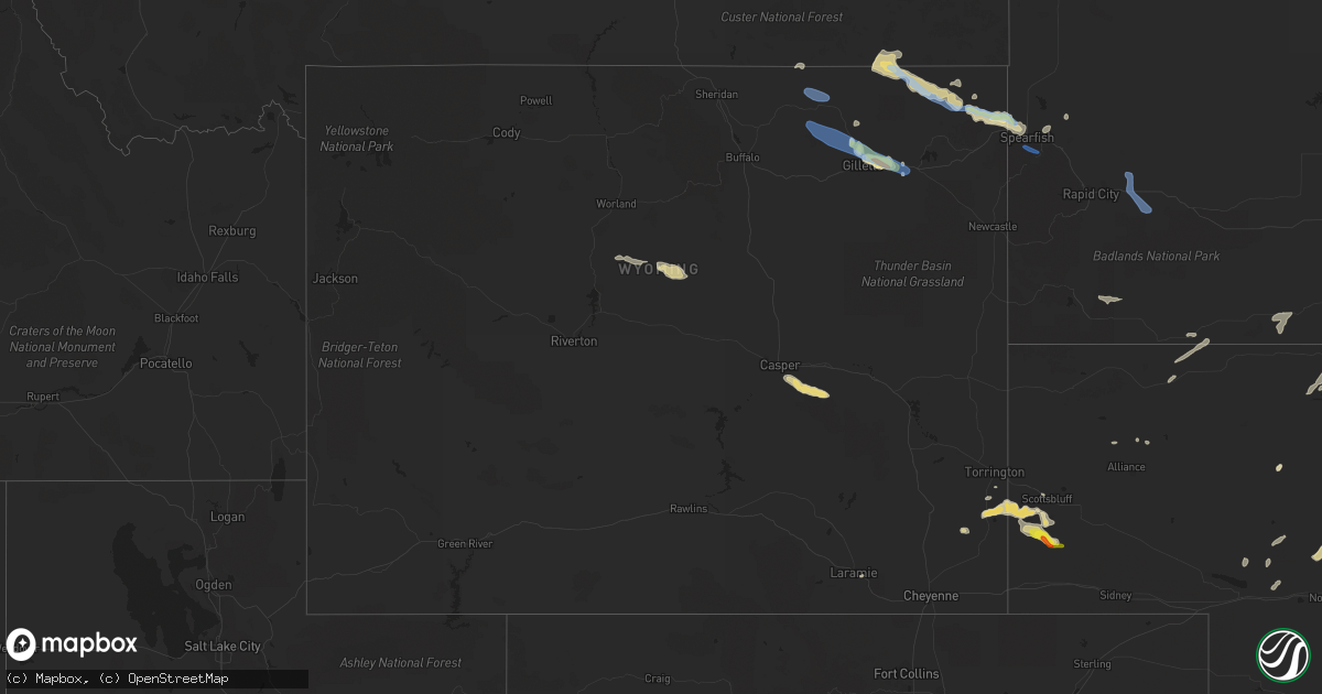 Hail map in Wyoming on July 13, 2021