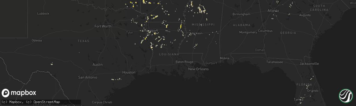 Hail map in Louisiana on July 13, 2022